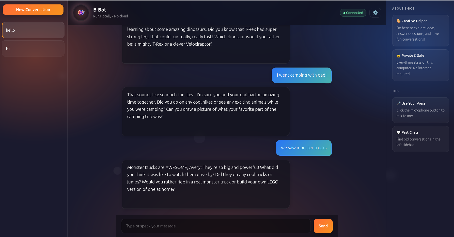 Screenshot of the B-Bot chat interface